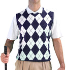 Golf Knickers: Men's Argyle Sweater Vest - Navy/White Clothing