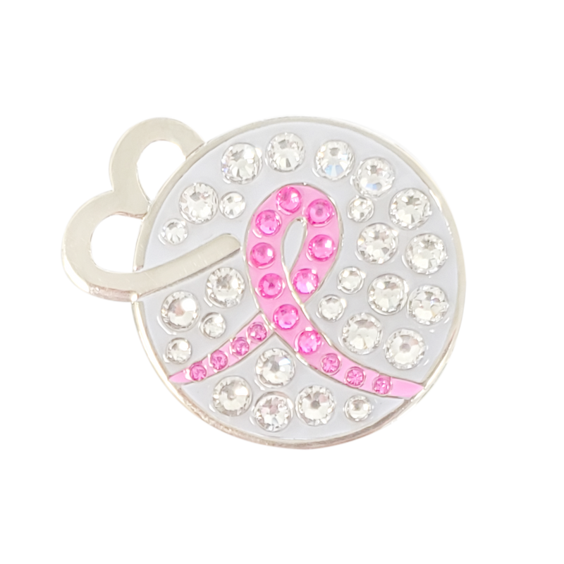 Navika: Swarovski Crystals Ball Marker & Hat Clip - Pink Ribbon Open Heart