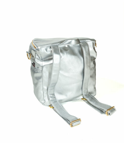 Sassy Caddy: Leather Back Pack - Metallic Silver