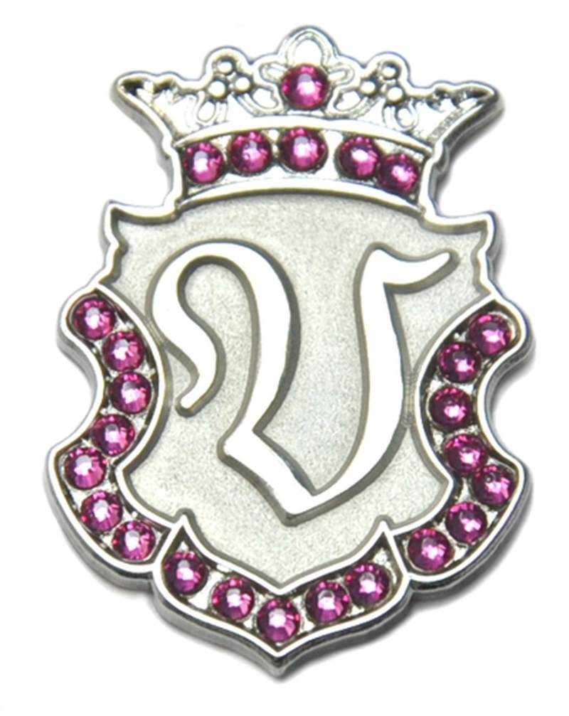 Navika: Swarovski Crystals Ball Marker & Crown Clip - Silver Initial "V"