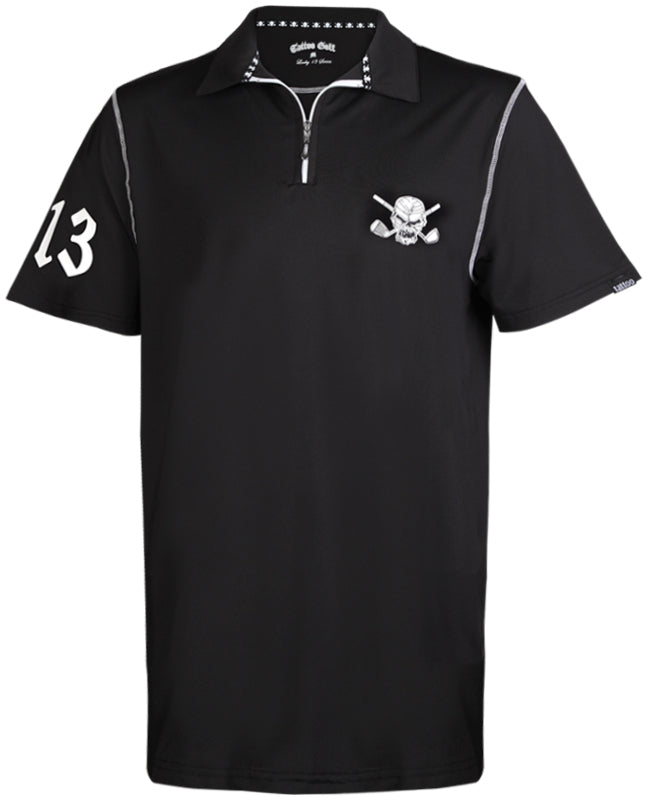 Tattoo Golf: Hybrid Zipper Cool-Stretch Golf Shirt - Black/White