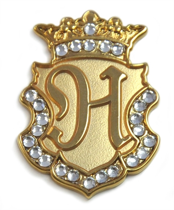 Navika: Swarovski Crystals Ball Marker & Crown Clip - Gold Initial "H"