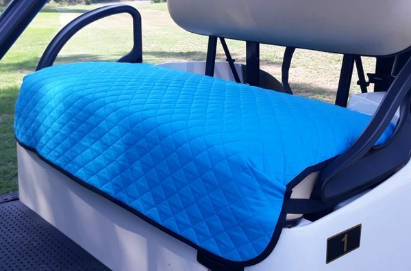 GolfChic: Golf Cart Seat Cover - Turquoise Quilted with Black Binding