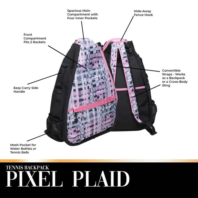 Glove It: Tennis Backpack - Pixel Plaid