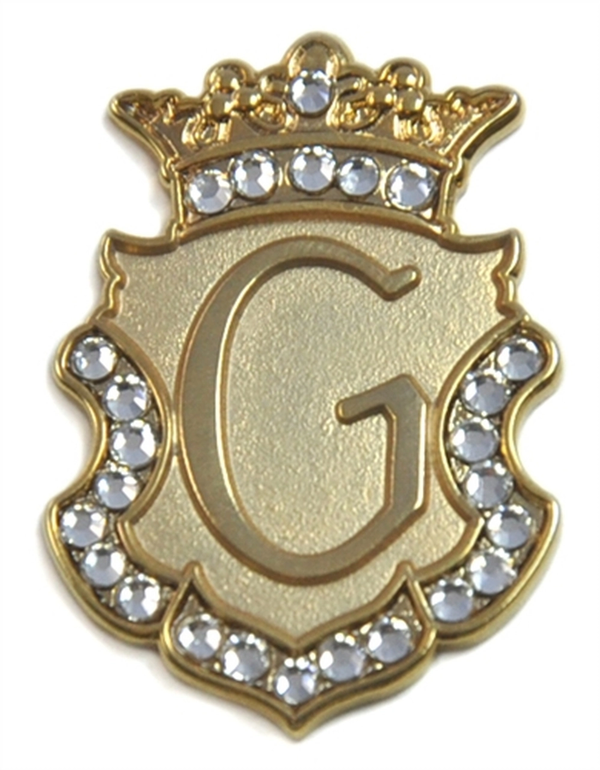 Navika: Swarovski Crystals Ball Marker & Crown Clip - Gold Initial "G"