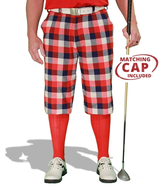 navy, red, plaid golf knickers 