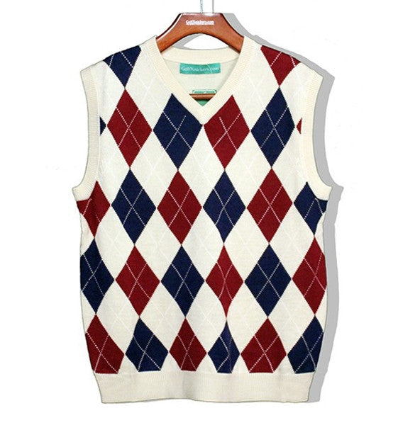 Natural/Navy/Maroon Argyle Sweater Vest