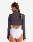 BloqUV: Women's UPF 50 Full Zip Crop Top (4010) - Smoke Clothing