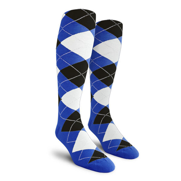 Golf Knickers: Ladies Over-The-Calf Argyle Socks - Royal/Black/White