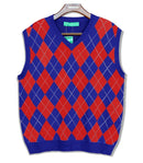 Golf Knickers: Men's Argyle Sweater Vest - Royal/Red Clothing
