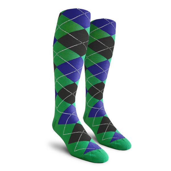 Golf Knickers: Ladies Over-The-Calf Argyle Socks - Lime/Black/Royal