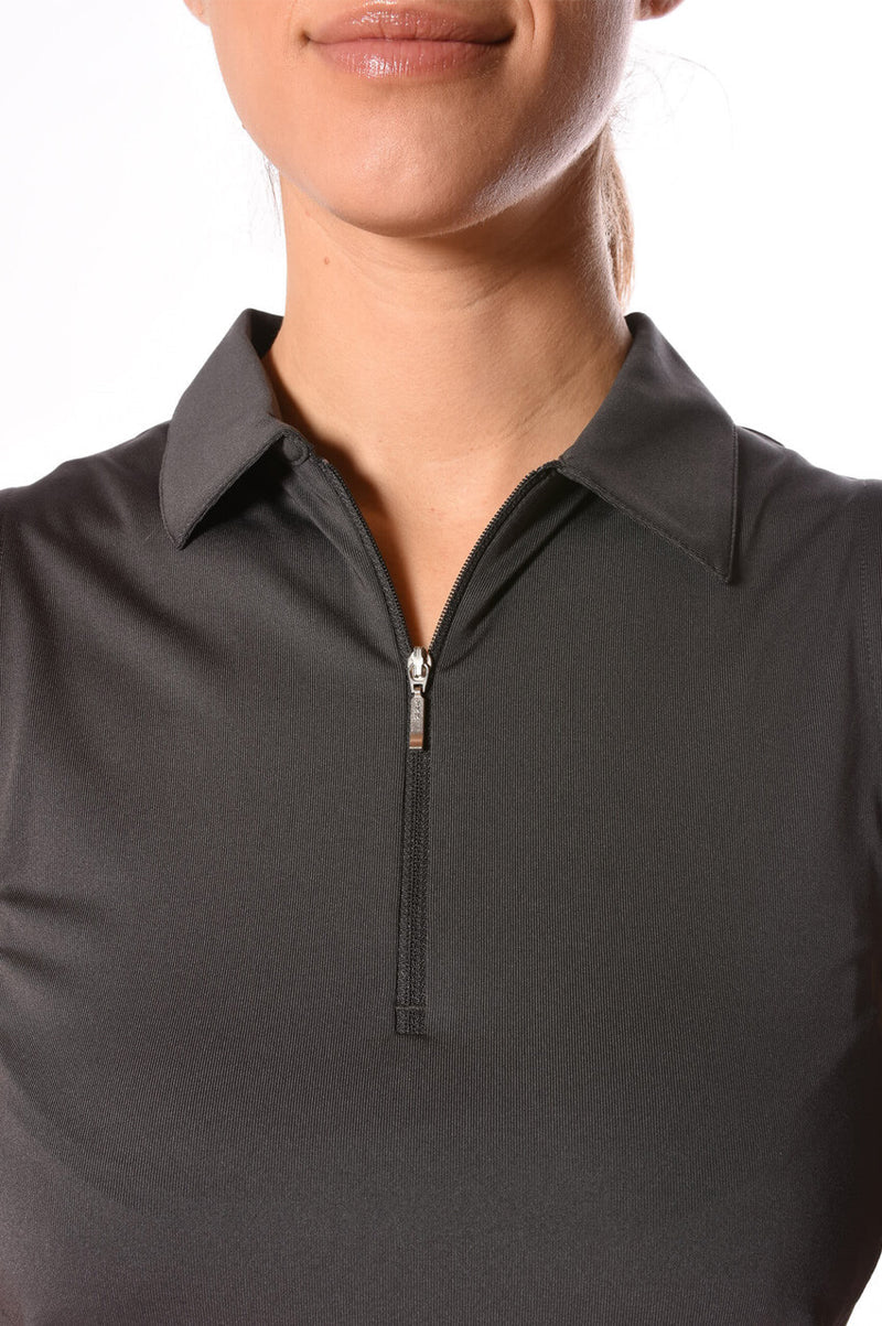 Golftini: Women's Sleeveless Zip Polo - Charcoal