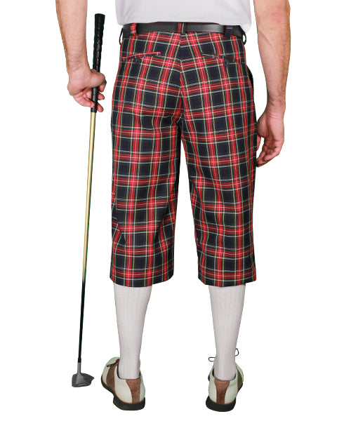 navy, maroon, and white plaid golf knicker