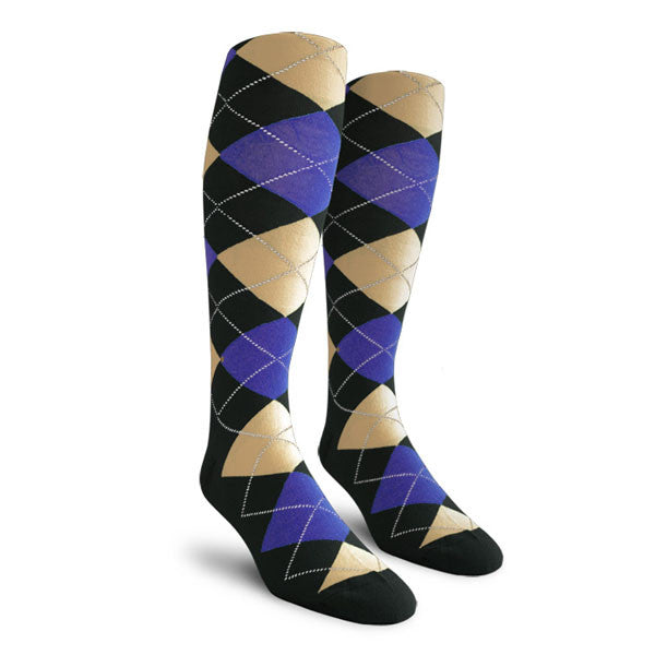 Golf Knickers: Ladies Over-The-Calf Argyle Socks - Black/Royal/Khaki