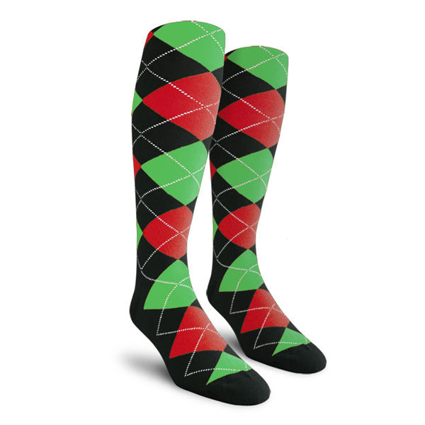 Golf Knickers: Men's Over-The-Calf Argyle Socks - Black/Red/Lime