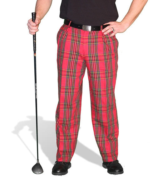 red, black yellow plaid trousers