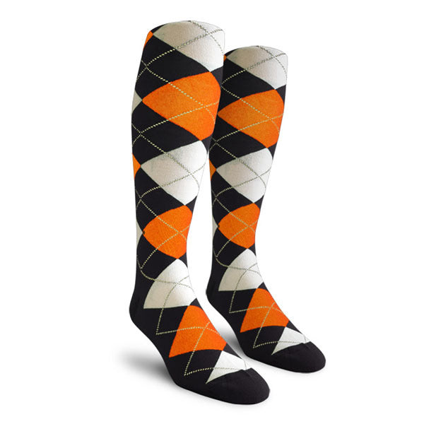 Golf Knickers: Men's Over-The-Calf Argyle Socks - Black/Orange/White