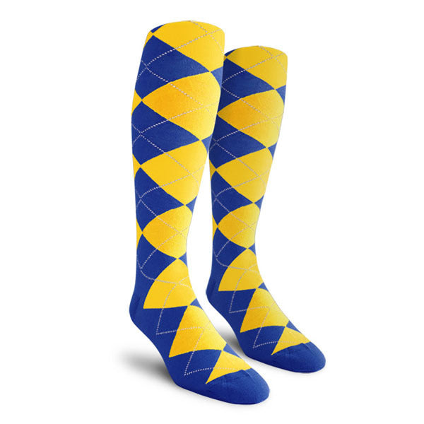 Golf Knickers: Men's Over-The-Calf Argyle Socks - Royal/Yellow