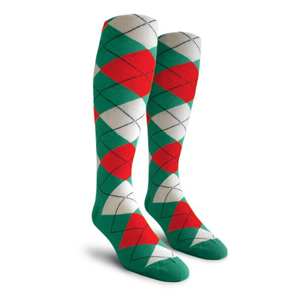 Golf Knickers: Ladies Over-The-Calf Argyle Socks - Teal/Red/White