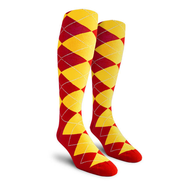 Golf Knickers: Ladies Over-The-Calf Argyle Socks - Red/Yellow