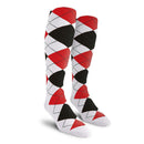 Golf Knickers: Ladies Over-The-Calf Argyle Socks - White/Black/Red Socks