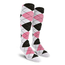 Golf Knickers: Men's Over-The-Calf Argyle Socks - White/Pink/Black Socks