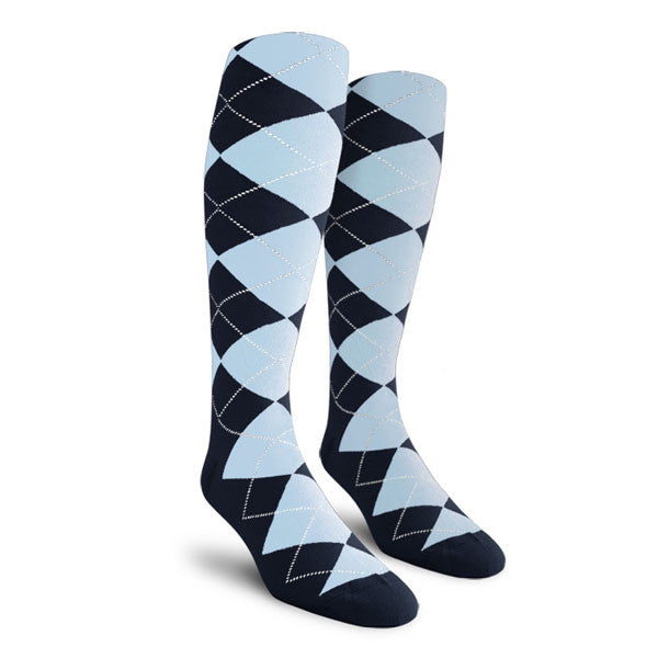 Golf Knickers: Ladies Over-The-Calf Argyle Socks - Navy/Light Blue