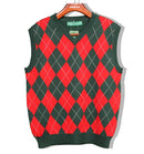 Golf Knickers: Men's Argyle Sweater Vest - Dark Green/Red Clothing