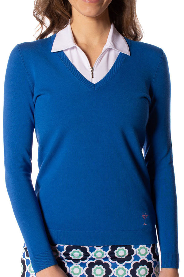 Golftini: Women's Long Sleeve V-Neck Sweater - Royal Blue