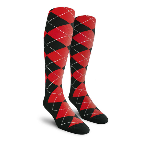 Golf Knickers: Men's Over-The-Calf Argyle Socks - Black/Red