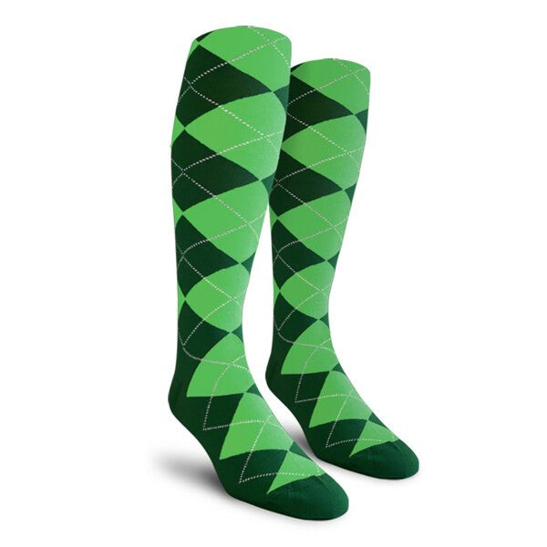 Golf Knickers: Ladies Over-The-Calf Argyle Socks - Dark Green/Lime