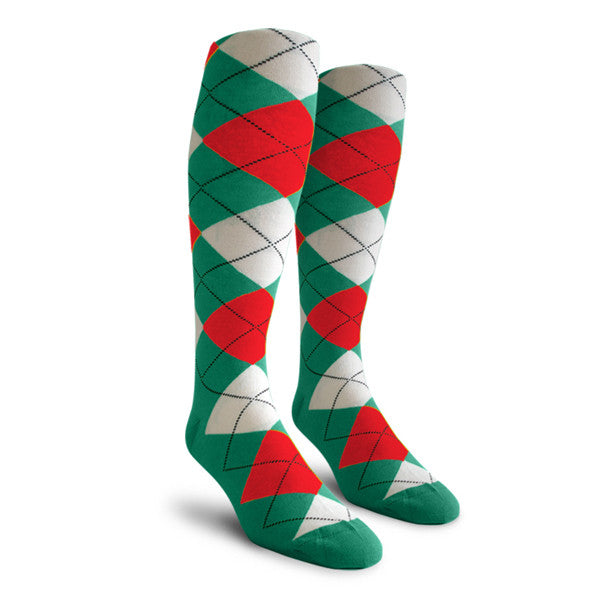 Golf Knickers: Men's Over-The-Calf Argyle Socks - Teal/White/Red