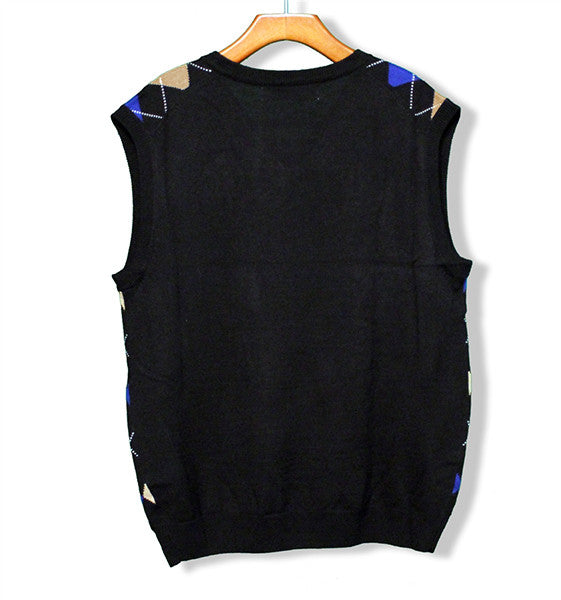 Black/Royal/Khaki Argyle Sweater Vest