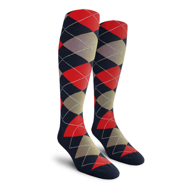 Golf Knickers: Men's Over-The-Calf Argyle Socks - Navy/Taupe/Red