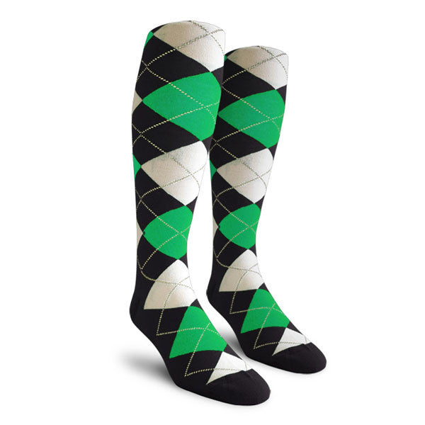 Golf Knickers: Ladies Over-The-Calf Argyle Socks - Black/Lime/White