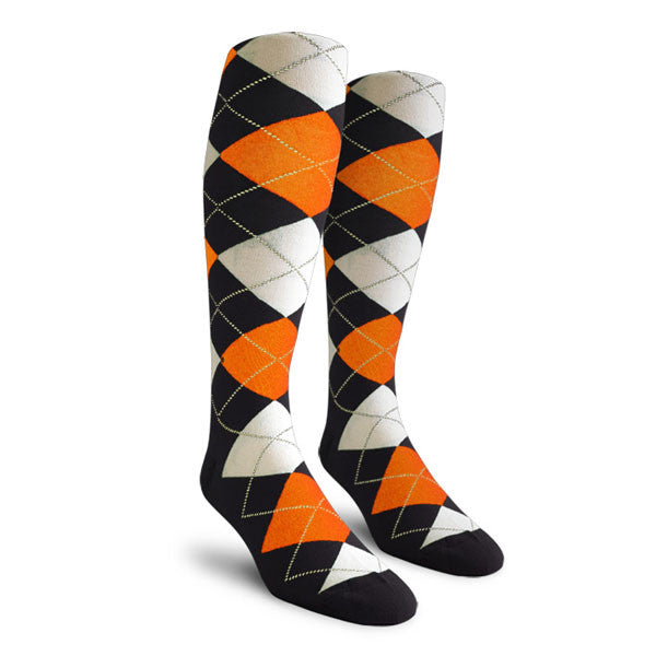 Golf Knickers: Ladies Over-The-Calf Argyle Socks - Black/Orange/White