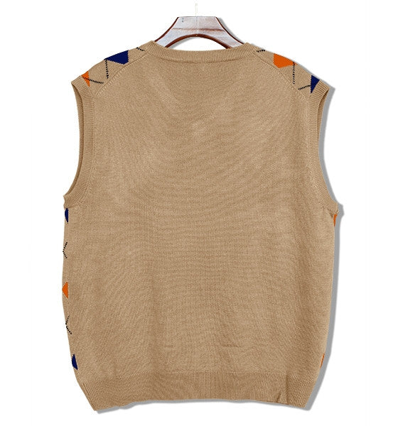 Khaki/Orange/Navy Argyle Sweater Vest