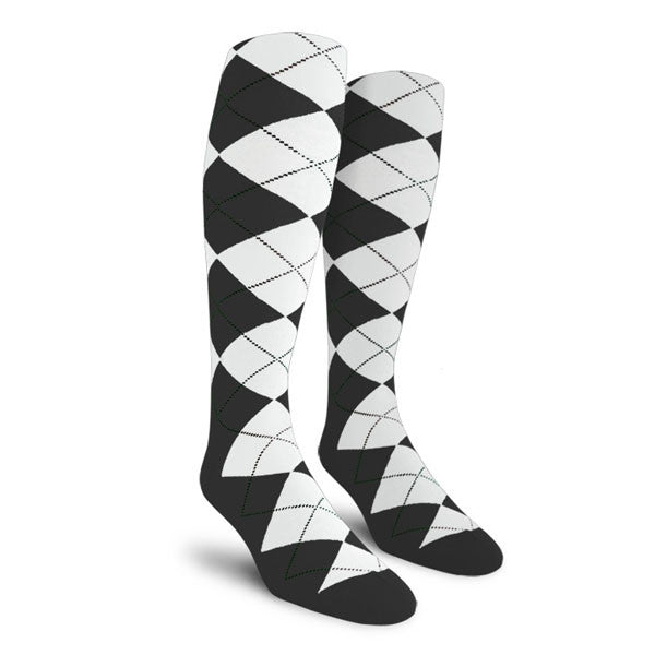 Golf Knickers: Ladies Over-The-Calf Argyle Socks - Charcoal/White