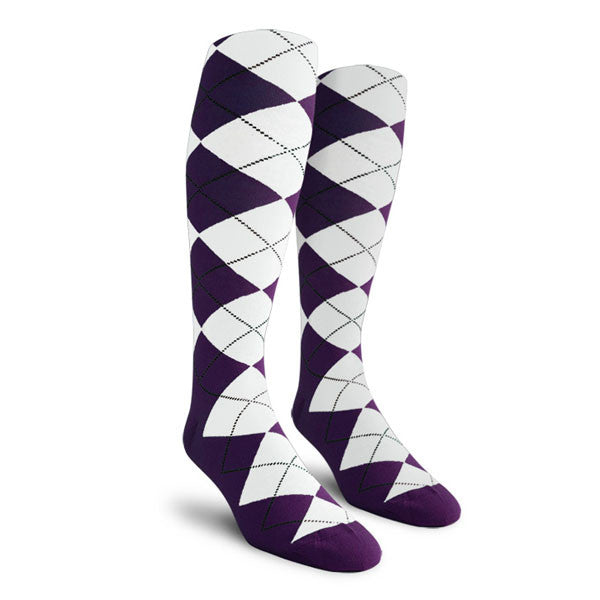 Golf Knickers: Ladies Over-The-Calf Argyle Socks - Purple/White