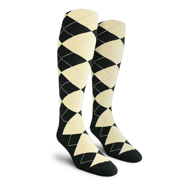 Golf Knickers: Ladies Over-The-Calf Argyle Socks - Black/Natural