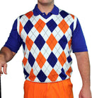 Golf Knickers: Men's Argyle Sweater Vest - White/Orange/Royal Clothing