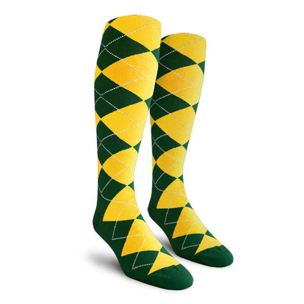 Golf Knickers: Ladies Over-The-Calf Argyle Socks - Dark Green/Yellow
