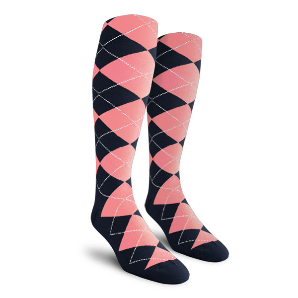 Golf Knickers: Men's Over-The-Calf Argyle Socks - Navy/Pink
