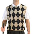 Golf Knickers: Men's Argyle Sweater Vest - Khaki/Black Clothing