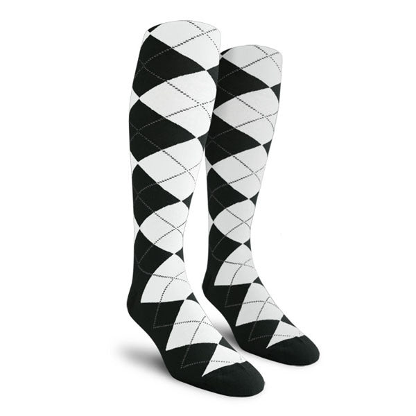 Golf Knickers: Men's Over-The-Calf Argyle Socks - Black/White