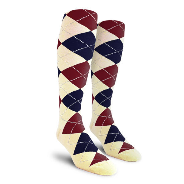 Golf Knickers: Ladies Over-The-Calf Argyle Socks - Natural/Navy/Maroon