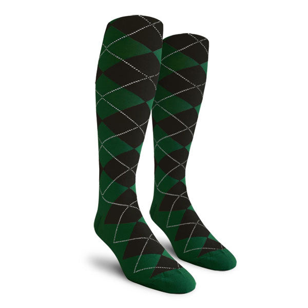 Golf Knickers: Ladies Over-The-Calf Argyle Socks - Dark Green/Black