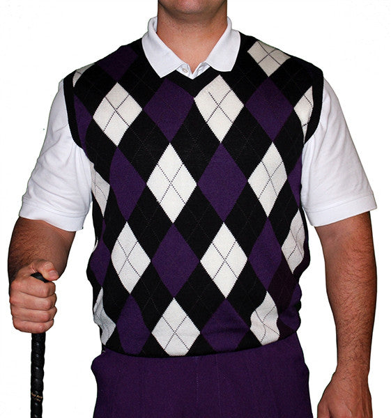 Black/Purple/White Argyle Sweater Vest