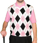 Golf Knickers: Men's Argyle Sweater Vest - White/Pink/Black Clothing