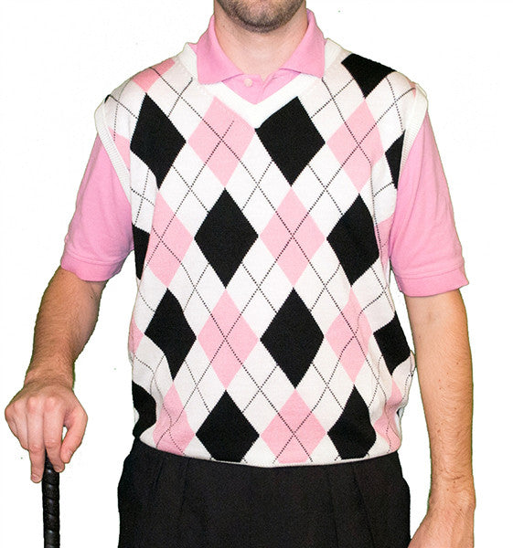 White/Pink/Black Argyle Sweater Vest